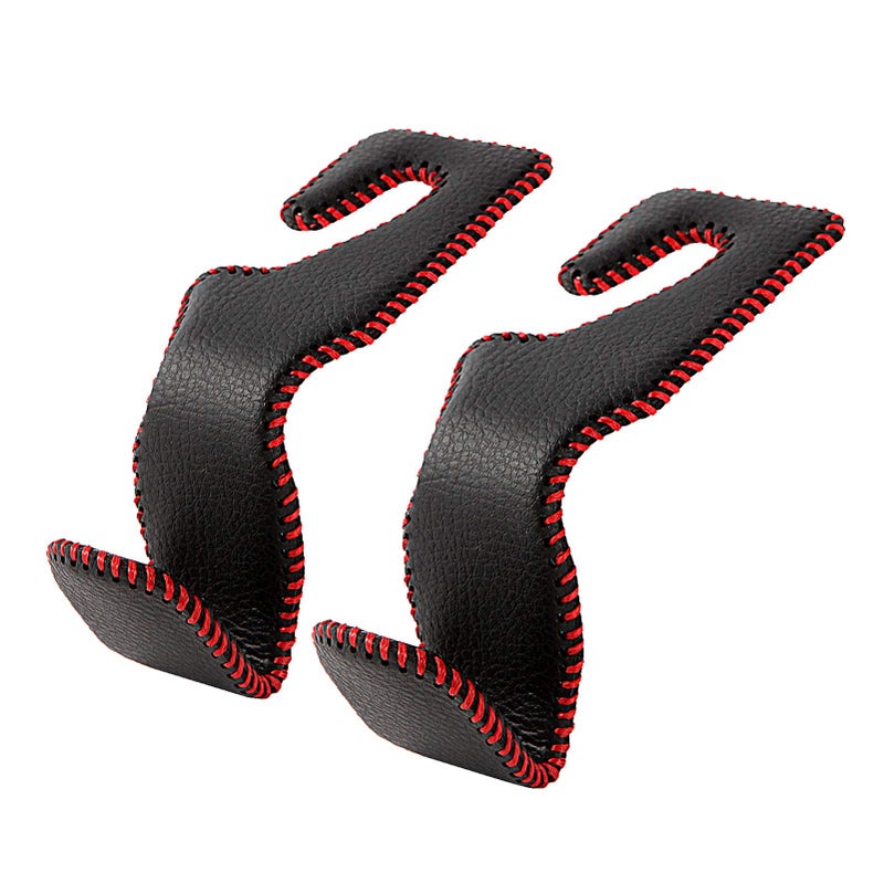 AMVOYOA Car Headrest Hook  Leather Vehicle Back Seat Hanger Storage for Purse Groceries Bag and More  Black&Red  Pack of 2 - Image 1